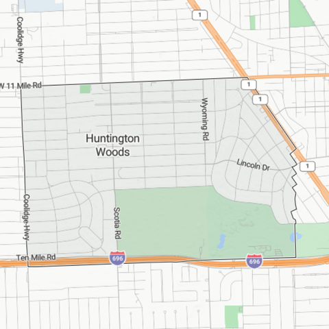 Map of Huntington Woods, MI