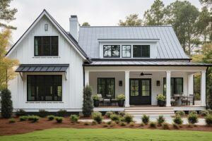 Modern farmhouse exterior with fresh paint ai